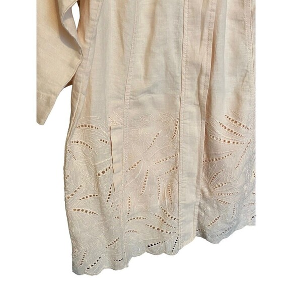 Chico’s 100% Linen Peach Eyelet Lace Zip Up Lightweight Tunic Size 1P Medium Top - Picture 2 of 9